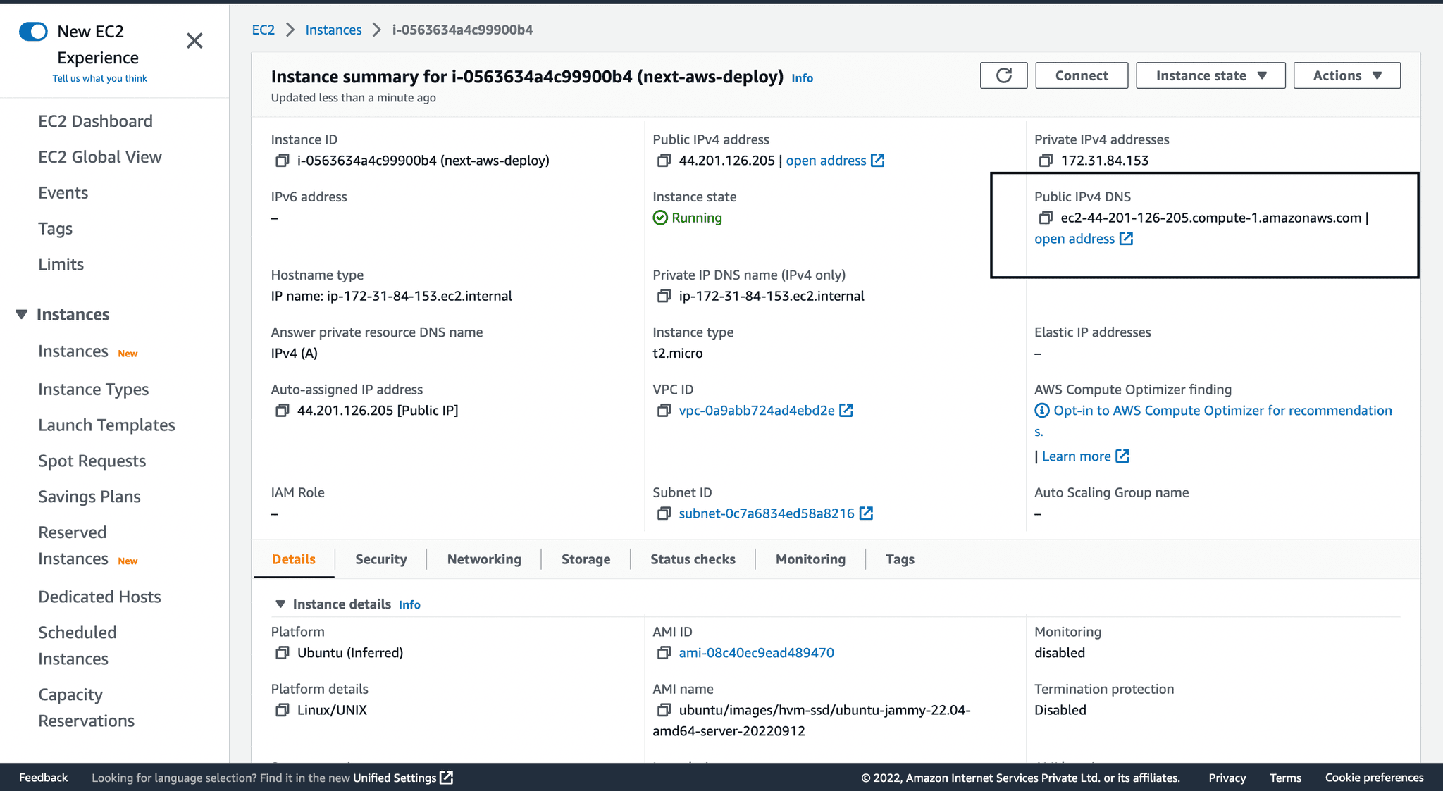 aws ec2 instance screenshot