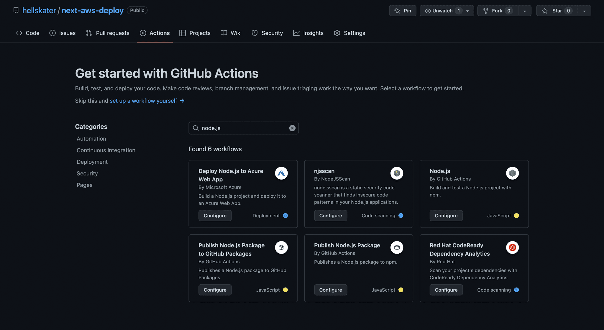 github actions screenshot