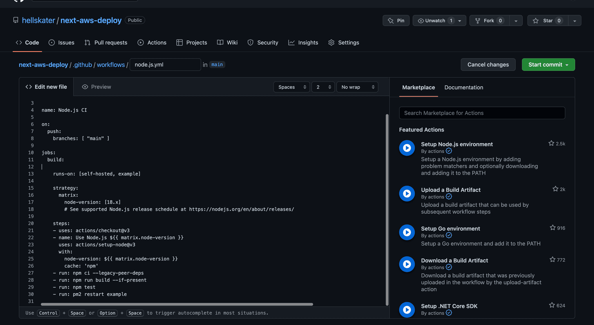 github actions screenshot